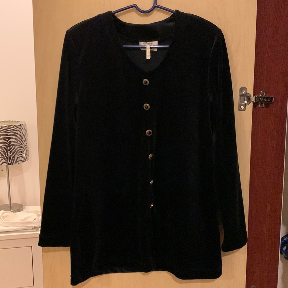 Vintage Black Velvet Cardigan with Buttons